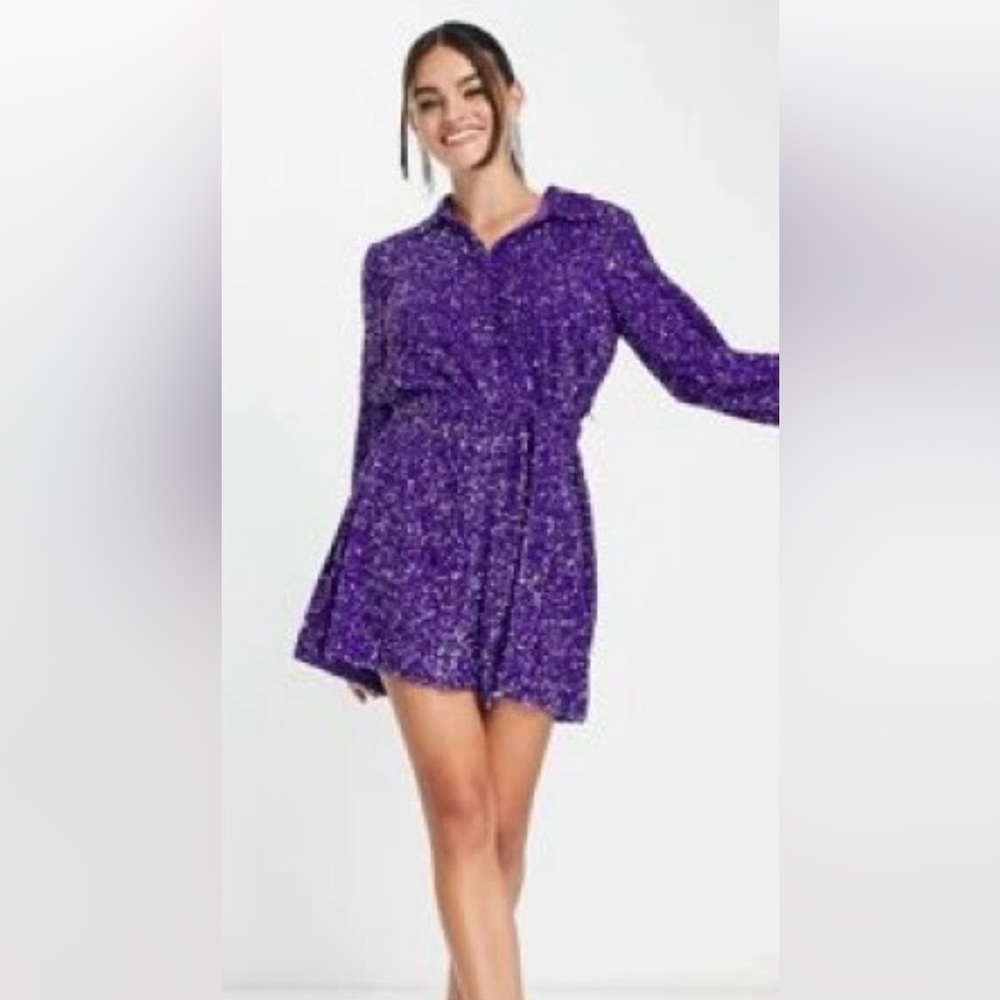 & Other Stories Purple Sequin button down/tie dress